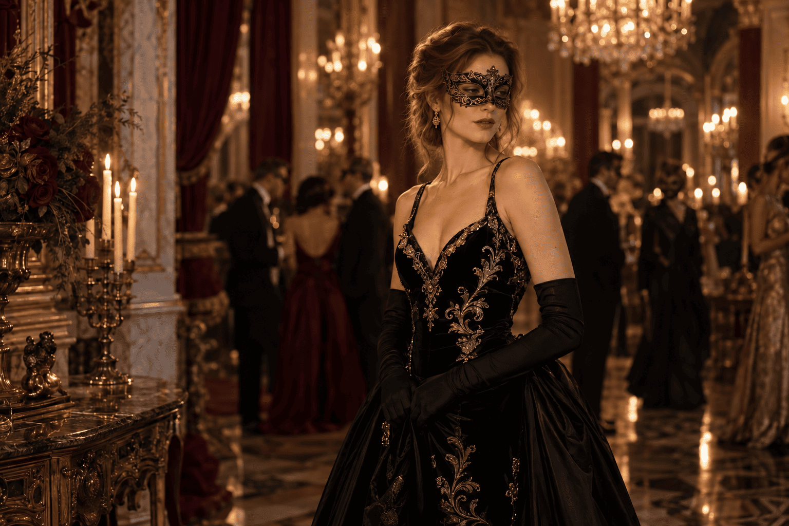 Chiara als elegante Escort-Dame bei der Nacht der Masken auf Schloss Romrod